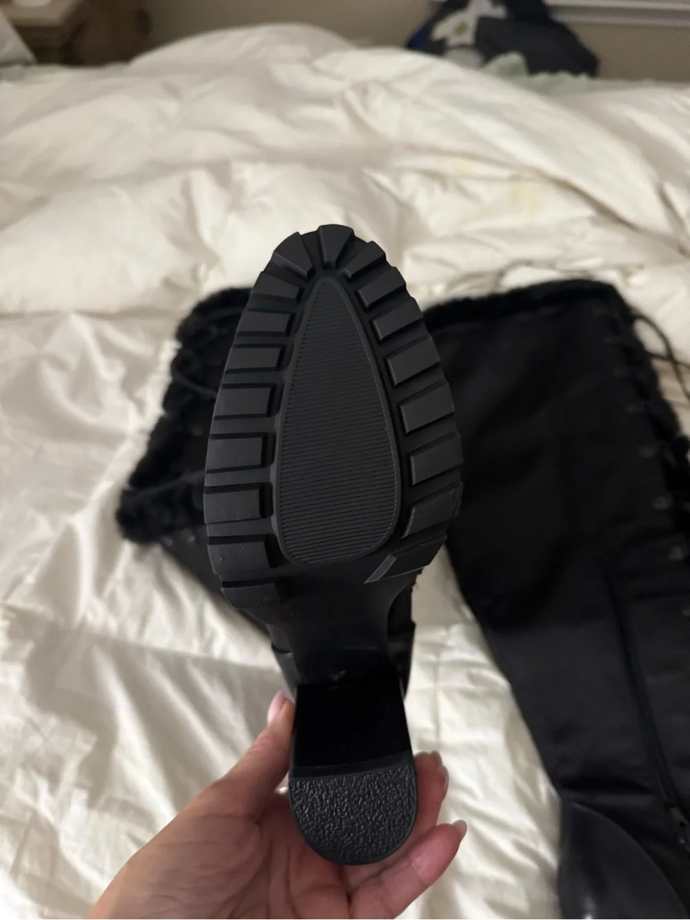 Black Over-the-Knee Boots with Faux Fur